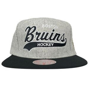 Boston‎ Bruins Mitchell & Ness NHL Snapback Hat Cap Script Logo Gray Wool NWT